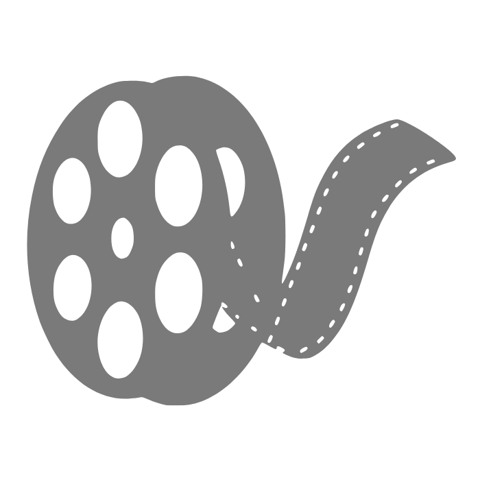 Vintage film reel silhouette icon representing 70s heist film and detective noir influences.